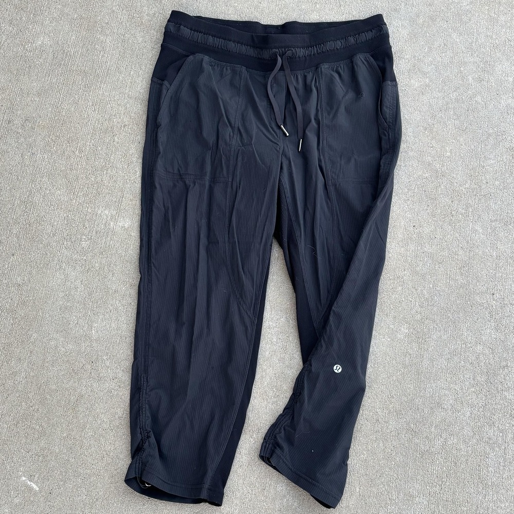Lululemon Studio Pant III Black Pinstripe Ruched Jogger LW6CDQS Size‎ 10